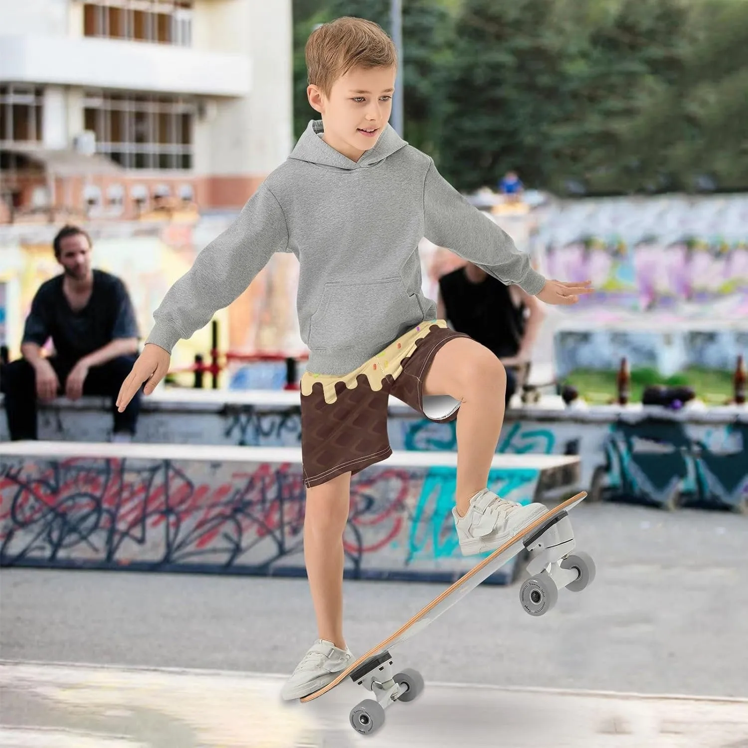 Boys Casual Shorts Ice Cream Kids Athletic Basketball Hiking Gym Shorts with Pocket for Outdoor Sports 7-15Y