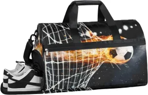 Burning Soccer Sports Gym Bag with Wet Pocket & Shoes Compartment Waterproof Workout Duffel Bag for Women and Men Weekender Overnight Duffle Bag Travel Carry-on Tote