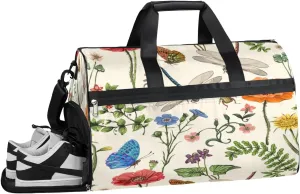Butterfly Plant Sports Gym Bag with Wet Pocket & Shoes Compartment Waterproof Workout Duffel Bag for Women and Men Weekender Overnight Duffle Bag Travel Carry-on Tote