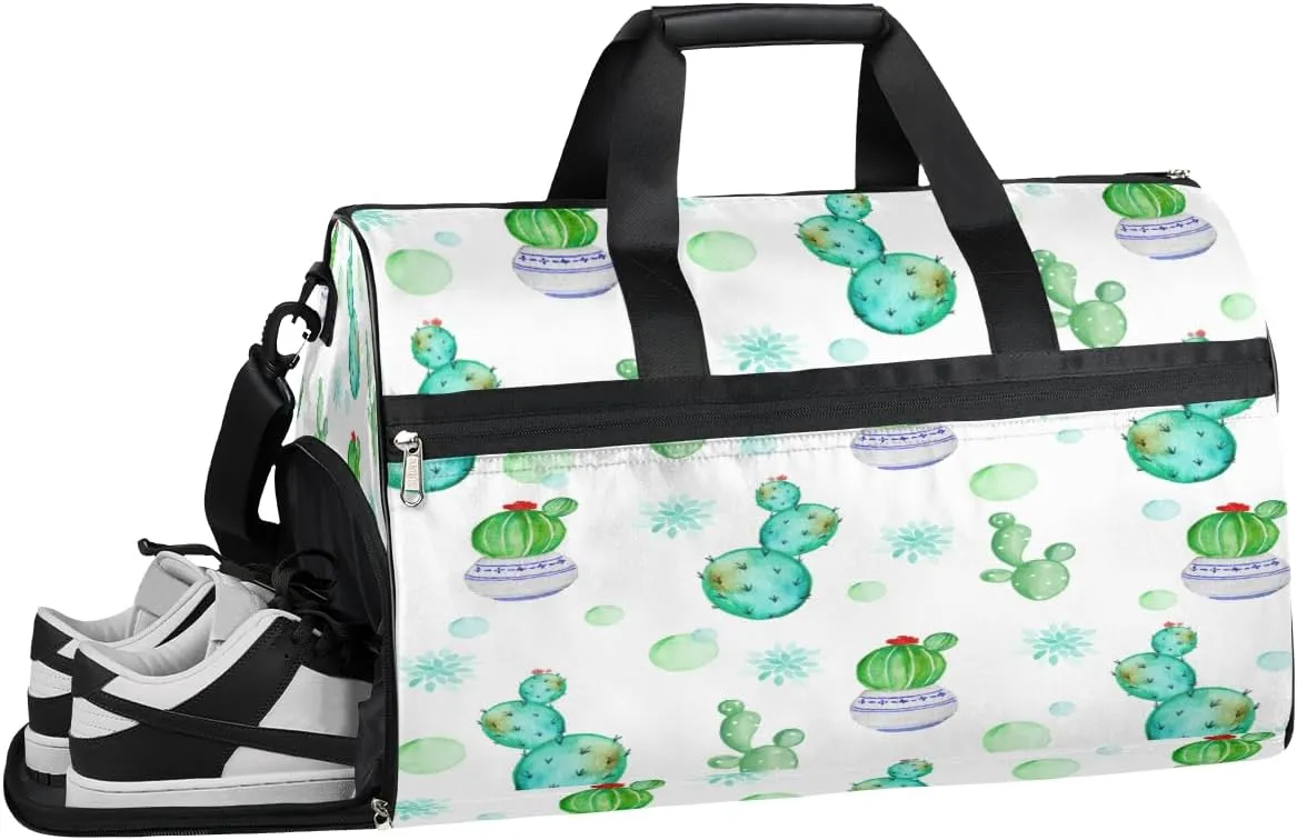 Cactus Pattern Sports Gym Bag with Wet Pocket & Shoes Compartment Waterproof Workout Duffel Bag for Women and Men Weekender Overnight Duffle Bag Travel Carry-on Tote