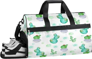 Cactus Pattern Sports Gym Bag with Wet Pocket & Shoes Compartment Waterproof Workout Duffel Bag for Women and Men Weekender Overnight Duffle Bag Travel Carry-on Tote