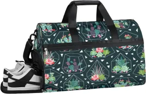 Cactus Plant Pattern Sports Gym Bag with Wet Pocket & Shoes Compartment Waterproof Workout Duffel Bag for Women and Men Weekender Overnight Duffle Bag Travel Carry-on Tote