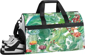 Cactus Plant Sports Gym Bag with Wet Pocket & Shoes Compartment Waterproof Workout Duffel Bag for Women and Men Weekender Overnight Duffle Bag Travel Carry-on Tote