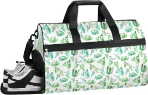 Cactus Tropical Plant Sports Gym Bag with Wet Pocket & Shoes Compartment Waterproof Workout Duffel Bag for Women and Men Weekender Overnight Duffle Bag Travel Carry-on Tote