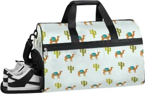 Camel Cactus Animal Sports Gym Bag with Wet Pocket & Shoes Compartment Waterproof Workout Duffel Bag for Women and Men Weekender Overnight Duffle Bag Travel Carry-on Tote