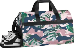 Camo Camouflage Sports Gym Bag with Wet Pocket & Shoes Compartment Waterproof Workout Duffel Bag for Women and Men Weekender Overnight Duffle Bag Travel Carry-on Tote