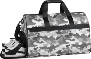 Camo Pattern Sports Gym Bag with Wet Pocket & Shoes Compartment Waterproof Workout Duffel Bag for Women and Men Weekender Overnight Duffle Bag Travel Carry-on Tote