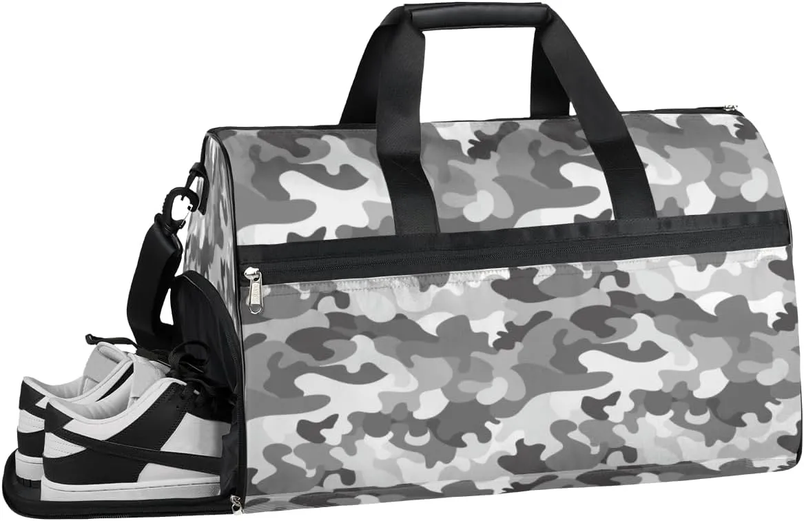 Camo Pattern Sports Gym Bag with Wet Pocket & Shoes Compartment Waterproof Workout Duffel Bag for Women and Men Weekender Overnight Duffle Bag Travel Carry-on Tote