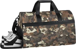 Camo Theme Sports Gym Bag with Wet Pocket & Shoes Compartment Waterproof Workout Duffel Bag for Women and Men Weekender Overnight Duffle Bag Travel Carry-on Tote