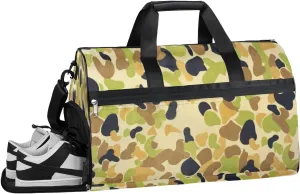 Camouflage Design Sports Gym Bag with Wet Pocket & Shoes Compartment Waterproof Workout Duffel Bag for Women and Men Weekender Overnight Duffle Bag Travel Carry-on Tote