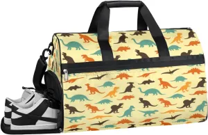 Cartoon Animal Dinosaur Sports Gym Bag with Wet Pocket & Shoes Compartment Waterproof Workout Duffel Bag for Women and Men Weekender Overnight Duffle Bag Travel Carry-on Tote
