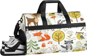 Cartoon Animal Tree Sports Gym Bag with Wet Pocket & Shoes Compartment Waterproof Workout Duffel Bag for Women and Men Weekender Overnight Duffle Bag Travel Carry-on Tote