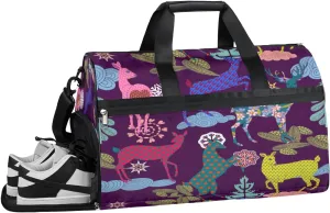 Cartoon Deer Design Sports Gym Bag with Wet Pocket & Shoes Compartment Waterproof Workout Duffel Bag for Women and Men Weekender Overnight Duffle Bag Travel Carry-on Tote