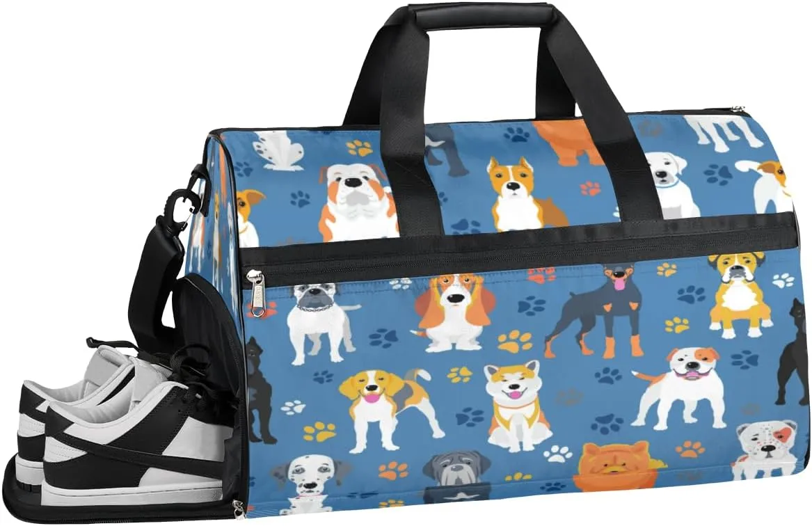 Cartoon Dog Paw Print Sports Gym Bag with Wet Pocket & Shoes Compartment Waterproof Workout Duffel Bag for Women and Men Weekender Overnight Duffle Bag Travel Carry-on Tote