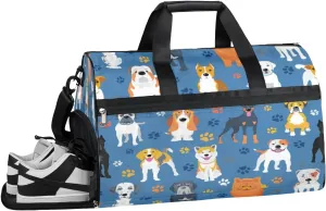 Cartoon Dog Paw Print Sports Gym Bag with Wet Pocket & Shoes Compartment Waterproof Workout Duffel Bag for Women and Men Weekender Overnight Duffle Bag Travel Carry-on Tote