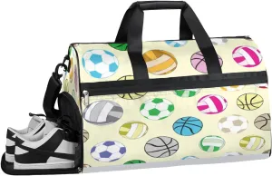 Cartoon Football Sports Gym Bag with Wet Pocket & Shoes Compartment Waterproof Workout Duffel Bag for Women and Men Weekender Overnight Duffle Bag Travel Carry-on Tote