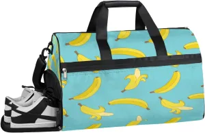 Cartoon Fruit Banana Sports Gym Bag with Wet Pocket & Shoes Compartment Waterproof Workout Duffel Bag for Women and Men Weekender Overnight Duffle Bag Travel Carry-on Tote
