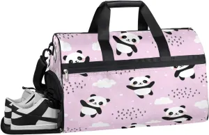Cartoon Panda Animal Sports Gym Bag with Wet Pocket & Shoes Compartment Waterproof Workout Duffel Bag for Women and Men Weekender Overnight Duffle Bag Travel Carry-on Tote
