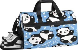 Cartoon Panda Pattern Sports Gym Bag with Wet Pocket & Shoes Compartment Waterproof Workout Duffel Bag for Women and Men Weekender Overnight Duffle Bag Travel Carry-on Tote