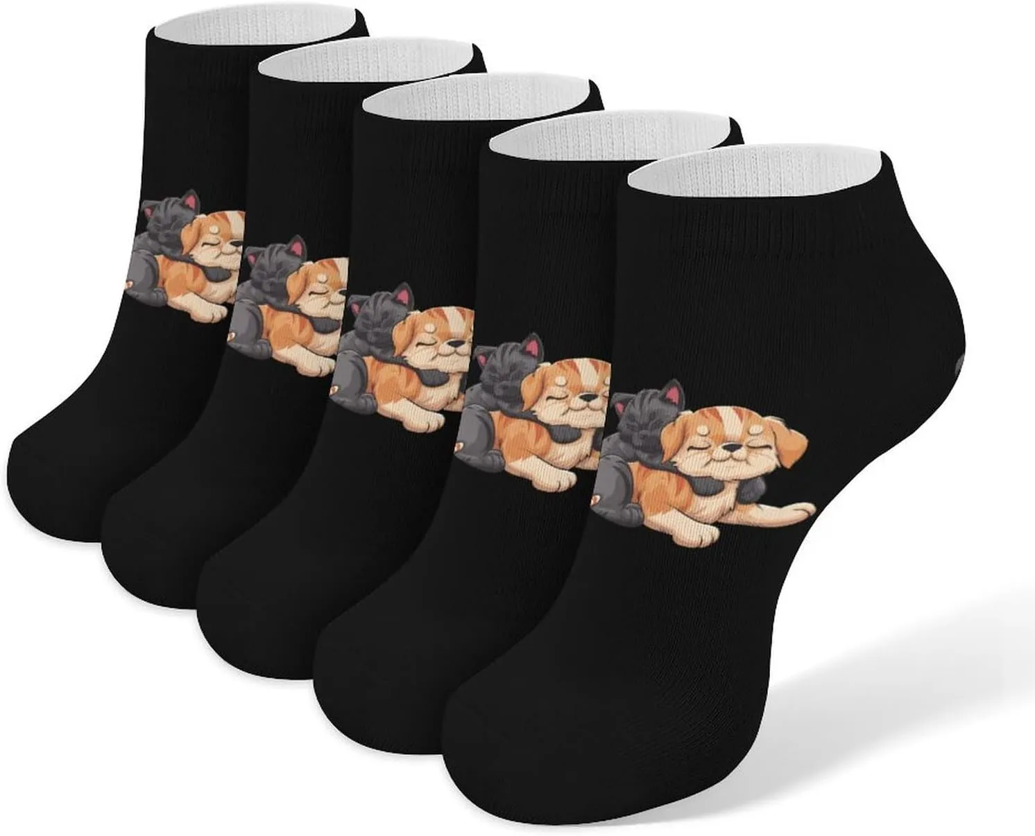 Cat and Dog 5 Pairs Low Cut Ankle Socks for Men Women Athletic Running Socks No Show Breathable