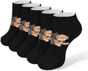 Cat and Dog 5 Pairs Low Cut Ankle Socks for Men Women Athletic Running Socks No Show Breathable