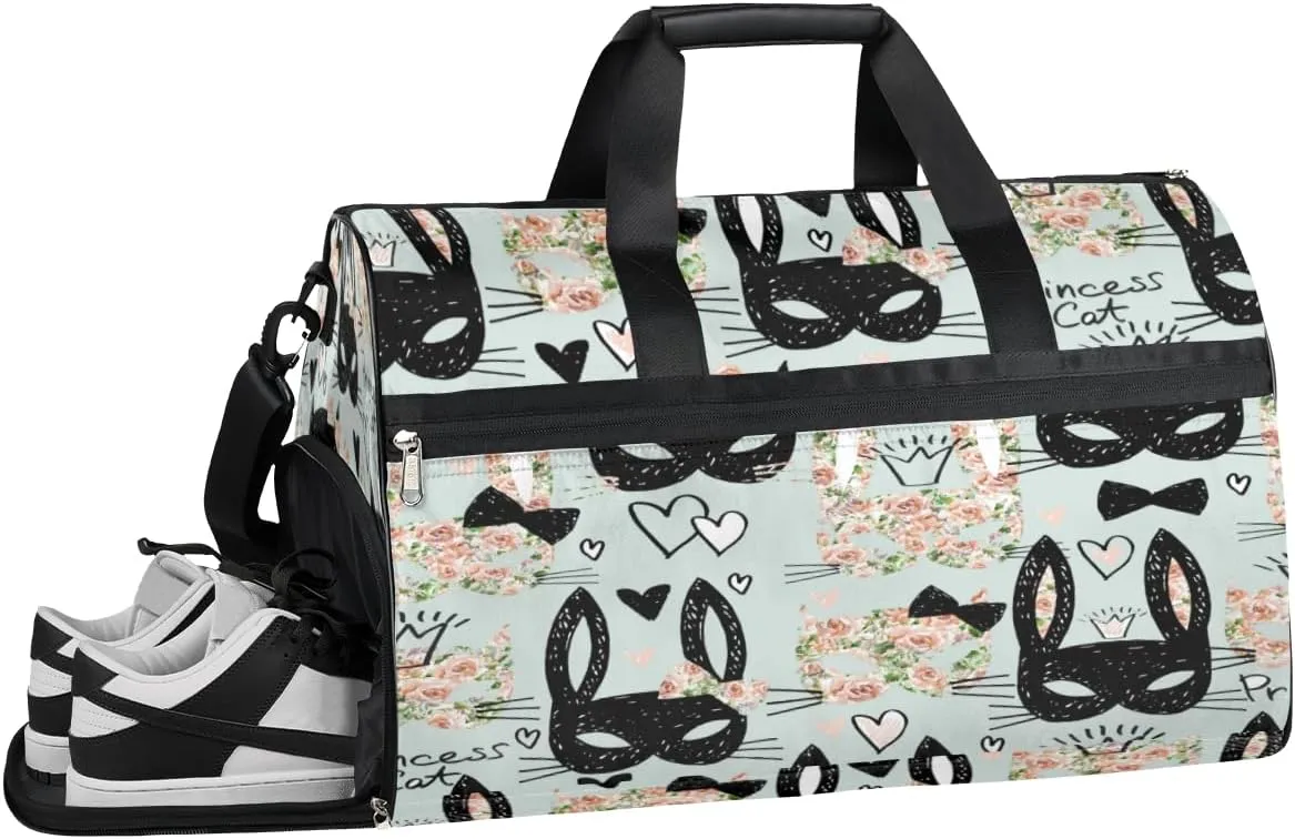 Cat Pattern Sports Gym Bag with Wet Pocket & Shoes Compartment Waterproof Workout Duffel Bag for Women and Men Weekender Overnight Duffle Bag Travel Carry-on Tote