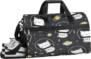 Cat Planet Sports Gym Bag with Wet Pocket & Shoes Compartment Waterproof Workout Duffel Bag for Women and Men Weekender Overnight Duffle Bag Travel Carry-on Tote