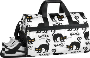 Cats Black Pattern Sports Gym Bag with Wet Pocket & Shoes Compartment Waterproof Workout Duffel Bag for Women and Men Weekender Overnight Duffle Bag Travel Carry-on Tote