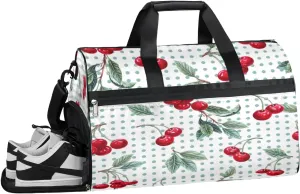 Cherry Polka Dots Sports Gym Bag with Wet Pocket & Shoes Compartment Waterproof Workout Duffel Bag for Women and Men Weekender Overnight Duffle Bag Travel Carry-on Tote