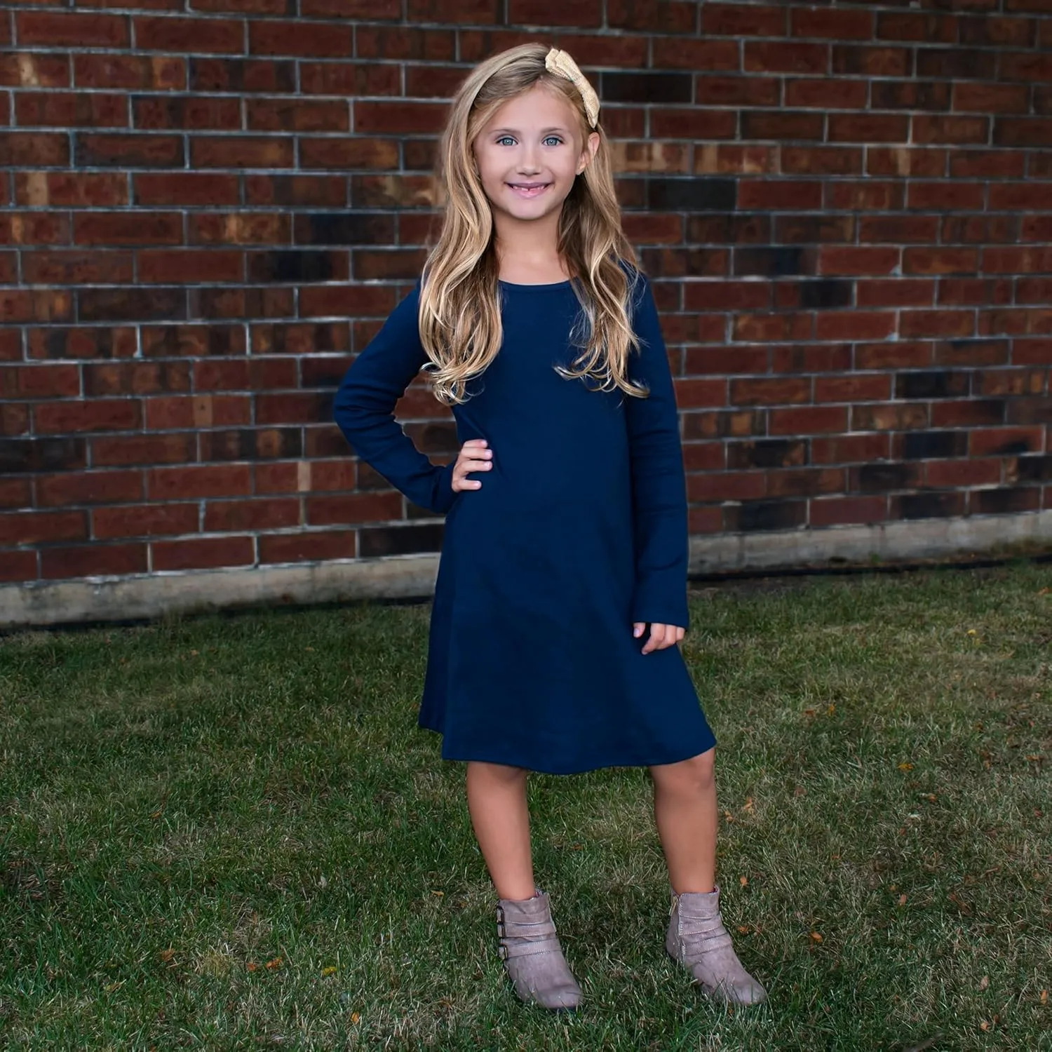 City Threads Girls' 100% Cotton Long Sleeve Dress - Active Kids School, Playing, Parties - Made in USA