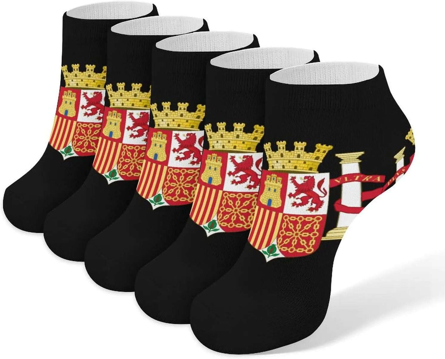Coat of Arms of Spain 5 Pairs Low Cut Ankle Socks for Men Women Athletic Running Socks No Show Breathable