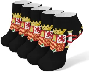 Coat of Arms of Spain 5 Pairs Low Cut Ankle Socks for Men Women Athletic Running Socks No Show Breathable