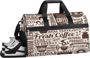 Coffee Shop Theme Sports Gym Bag with Wet Pocket & Shoes Compartment Waterproof Workout Duffel Bag for Women and Men Weekender Overnight Duffle Bag Travel Carry-on Tote