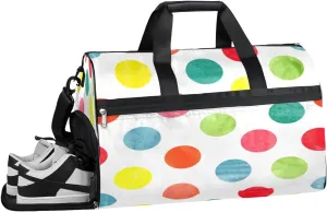 Colorful Circle Dots Sports Gym Bag with Wet Pocket & Shoes Compartment Waterproof Workout Duffel Bag for Women and Men Weekender Overnight Duffle Bag Travel Carry-on Tote