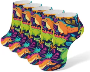 Colorful Dinosaur 5 Pairs Low Cut Ankle Socks for Men Women Athletic Running Socks No Show Breathable