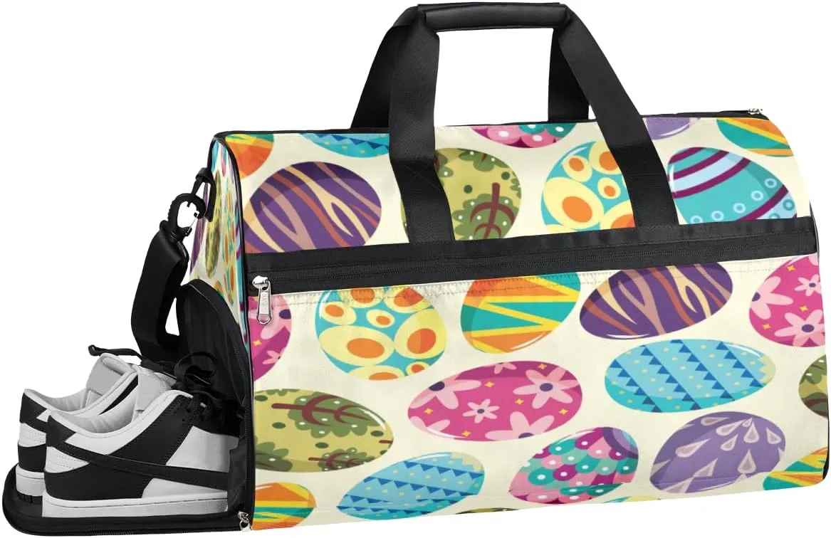 Colorful Eggs Sports Gym Bag with Wet Pocket & Shoes Compartment Waterproof Workout Duffel Bag for Women and Men Weekender Overnight Duffle Bag Travel Carry-on Tote