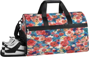 Colorful Floral Sports Gym Bag with Wet Pocket & Shoes Compartment Waterproof Workout Duffel Bag for Women and Men Weekender Overnight Duffle Bag Travel Carry-on Tote