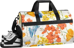 Colorful Flower Pattern Sports Gym Bag with Wet Pocket & Shoes Compartment Waterproof Workout Duffel Bag for Women and Men Weekender Overnight Duffle Bag Travel Carry-on Tote