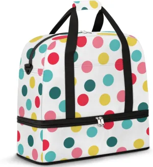 Colorful Polka Dot Pattern Travel Duffel Bag for Women Men, Sports Gym Bag with Shoes Compartment Foldable Overnight Bag Weekender Tote Workout Carry On Luggage Bag