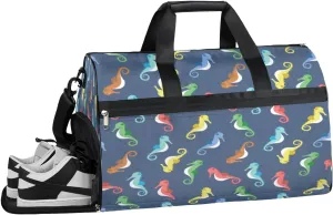 Colorful Sea Horse Sports Gym Bag with Wet Pocket & Shoes Compartment Waterproof Workout Duffel Bag for Women and Men Weekender Overnight Duffle Bag Travel Carry-on Tote