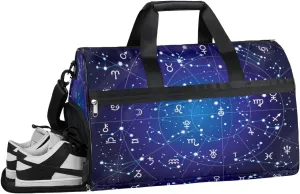 Constellation Space Sports Gym Bag with Wet Pocket & Shoes Compartment Waterproof Workout Duffel Bag for Women and Men Weekender Overnight Duffle Bag Travel Carry-on Tote