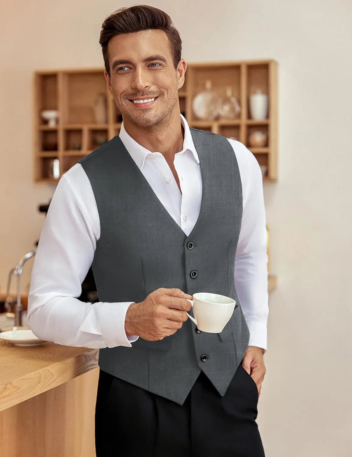 COOFANDY Men's Business Suit Vest Slim Fit Dress Vest Wedding Waistcoat