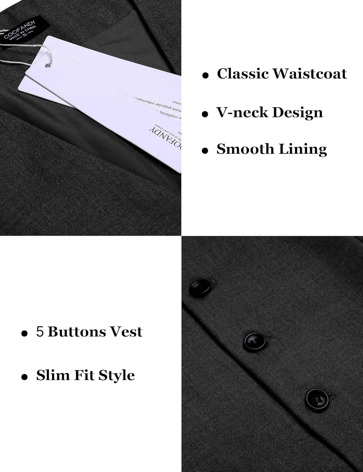 COOFANDY Men's Business Suit Vest Slim Fit Dress Vest Wedding Waistcoat