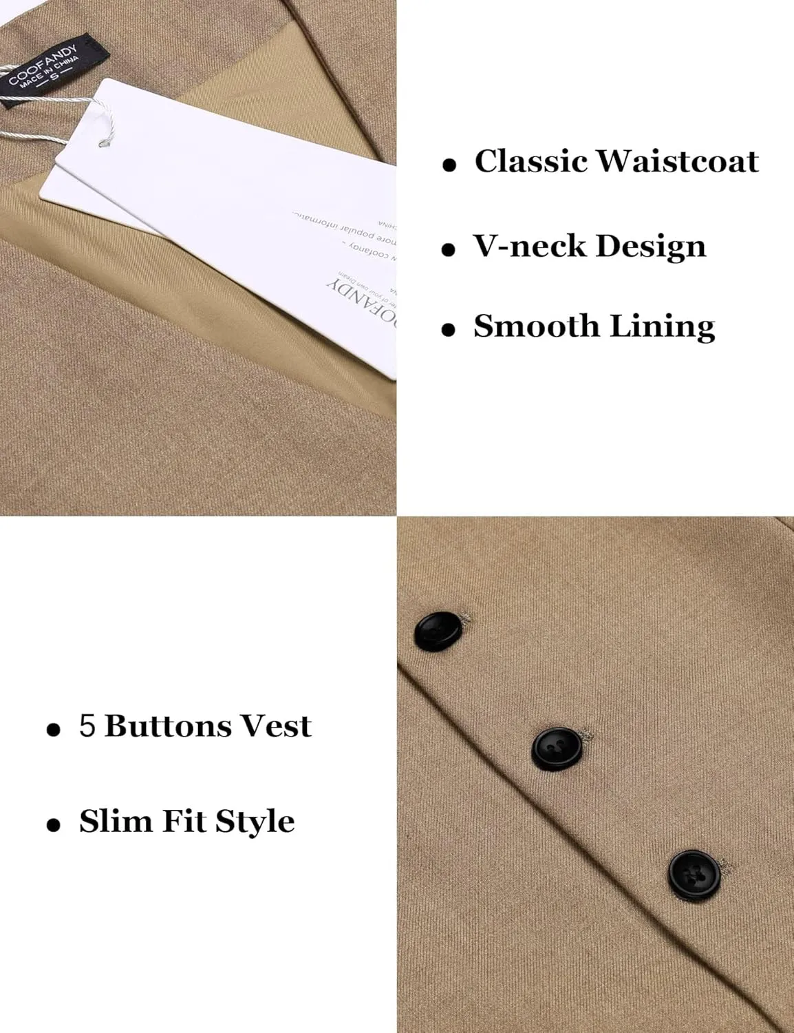 COOFANDY Men's Business Suit Vest Slim Fit Dress Vest Wedding Waistcoat