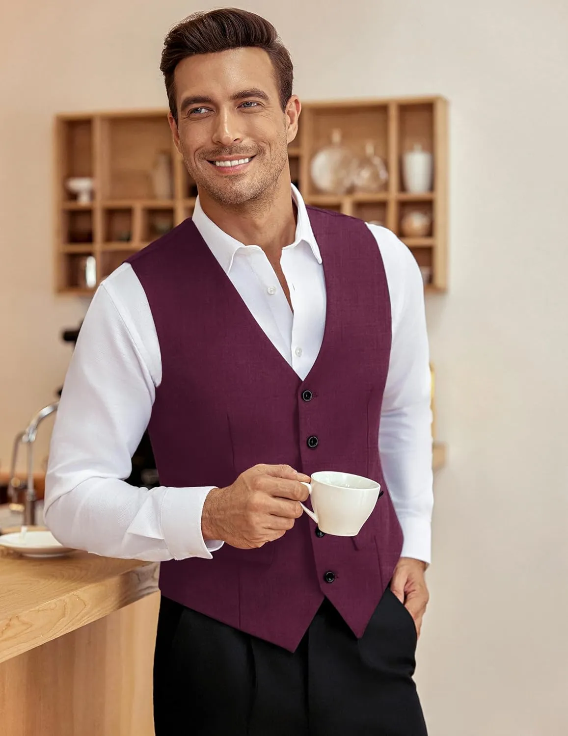 COOFANDY Men's Business Suit Vest Slim Fit Dress Vest Wedding Waistcoat