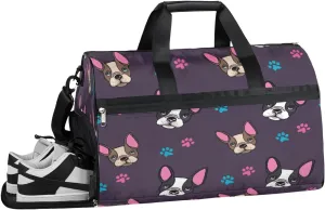 Cute Bulldog Sports Gym Bag with Wet Pocket & Shoes Compartment Waterproof Workout Duffel Bag for Women and Men Weekender Overnight Duffle Bag Travel Carry-on Tote
