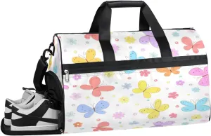 Cute Butterfly Sports Gym Bag with Wet Pocket & Shoes Compartment Waterproof Workout Duffel Bag for Women and Men Weekender Overnight Duffle Bag Travel Carry-on Tote