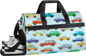 Cute Car Sports Gym Bag with Wet Pocket & Shoes Compartment Waterproof Workout Duffel Bag for Women and Men Weekender Overnight Duffle Bag Travel Carry-on Tote