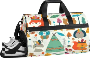 Cute Cartoon Tribal Animals Sports Gym Bag with Wet Pocket & Shoes Compartment Waterproof Workout Duffel Bag for Women and Men Weekender Overnight Duffle Bag Travel Carry-on Tote