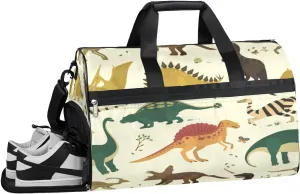 Cute Dinosaur Pattern Sports Gym Bag with Wet Pocket & Shoes Compartment Waterproof Workout Duffel Bag for Women and Men Weekender Overnight Duffle Bag Travel Carry-on Tote